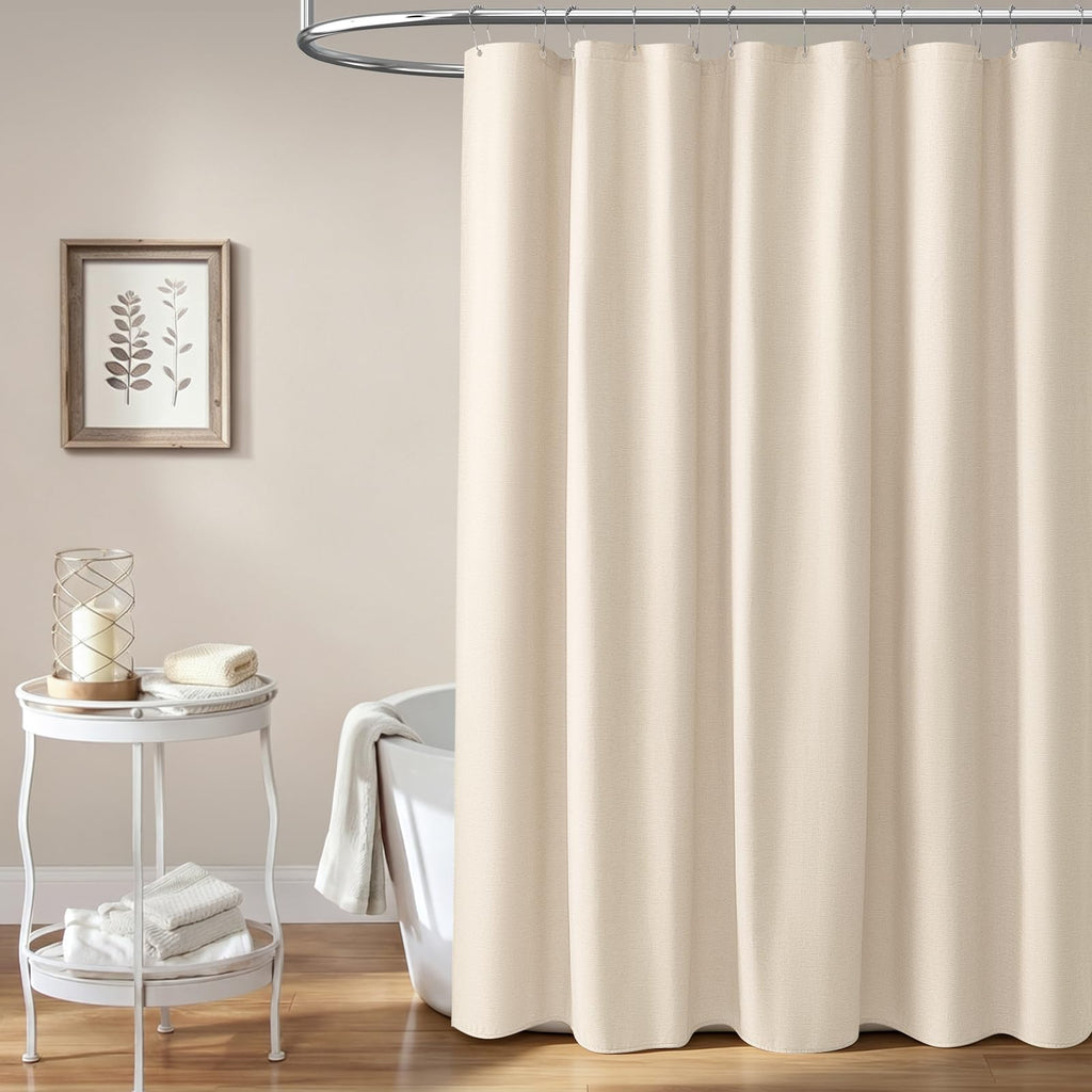72x90 Linen Textured Waterproof Fabric Set, Beige/Cream