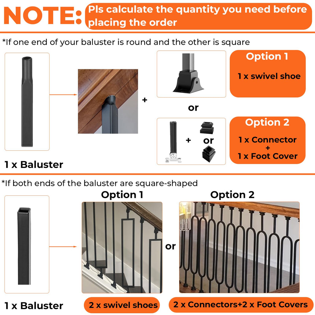 15 Pack Iron Balusters 44" Square Hollow Stair Spindles