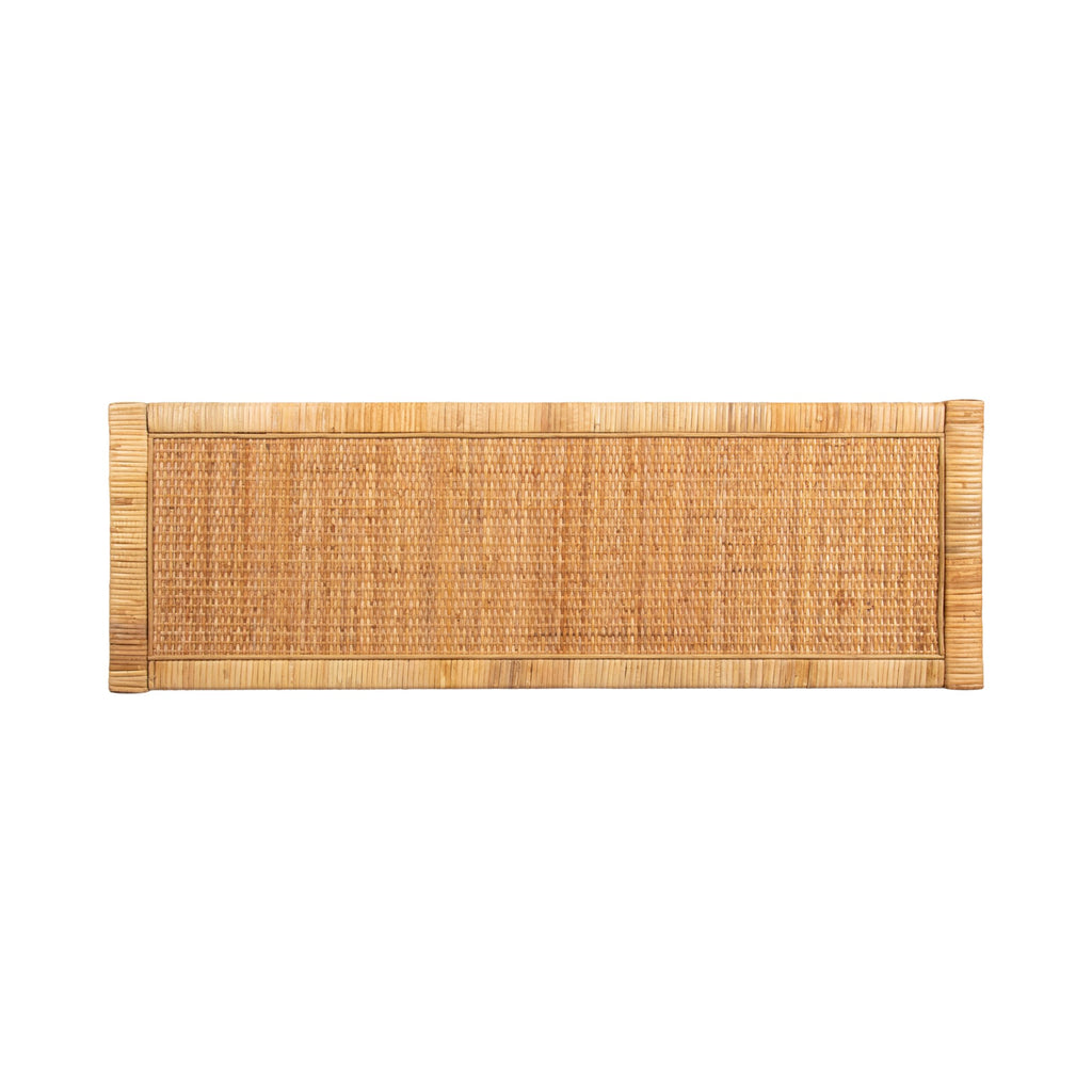 Rafina Coastal Rattan Rectangle Console Table, 36 x 12 x 30, Natural Brown, Decorative Tiered Rectangle Entryway