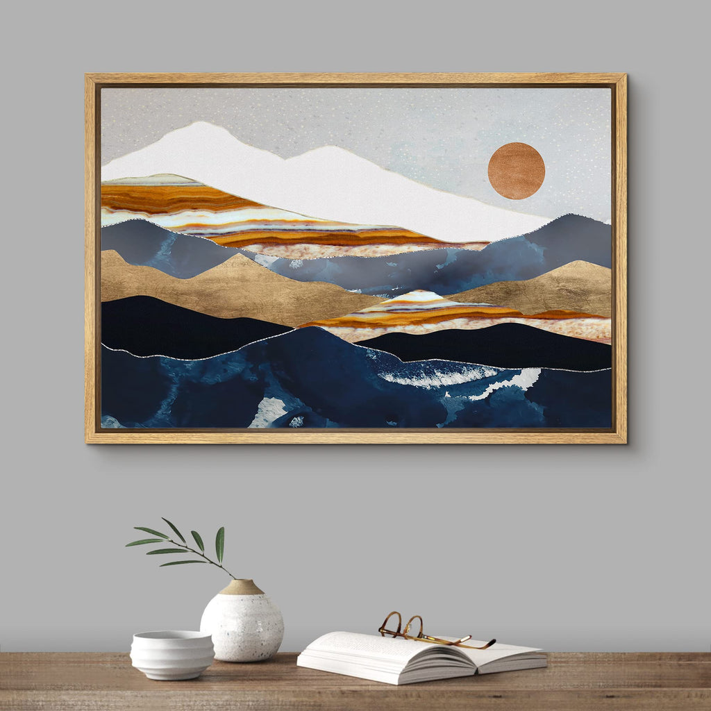 Framed Canvas Print Wall Art Marble Granite Mountain Range Valley Nature Wilderness Illustrations Modern Art Rustic