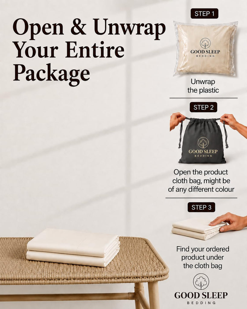Pillow Cases Standard Size Set of 2, 800 TC, 100% Egyptian Cotton - Ivory