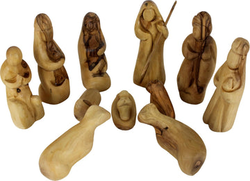 Land Market Olive Wood Nativity Set - Inspirational Christmas Decorations Indoor | Hand-Carved Modern Abstract Style