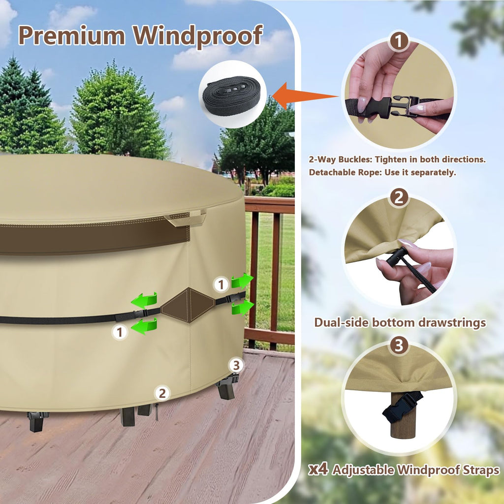 Outdoor Patio Furniture Cover - Heavy Duty Waterproof 600D Tough Canvas Protector for Round Table Cover, All-Season