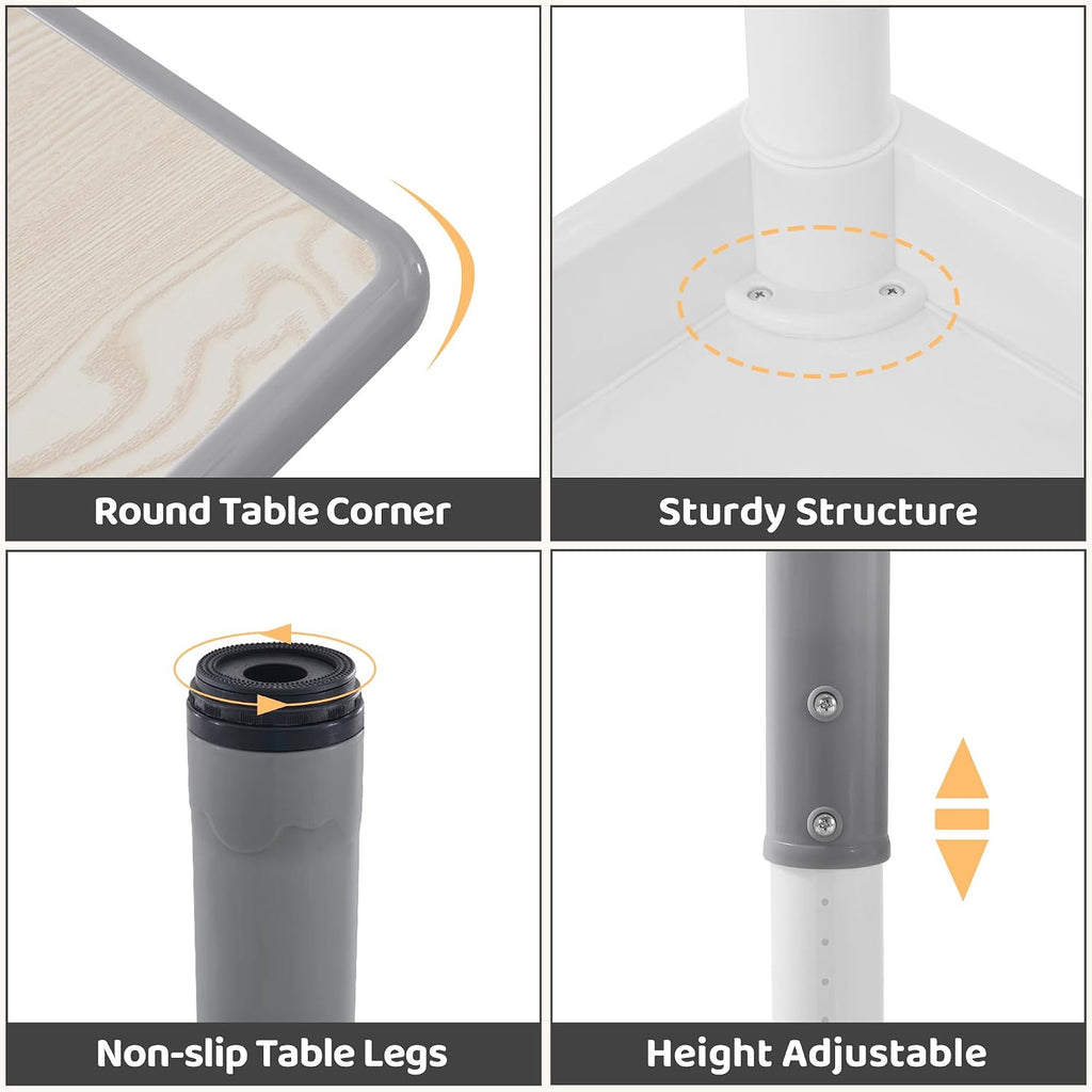Kids Table & Chairs Set (2 Chairs) Height Adjustable for Ages 2-8 | Non-Slip Toddler Activity Table with Wipe-Clean