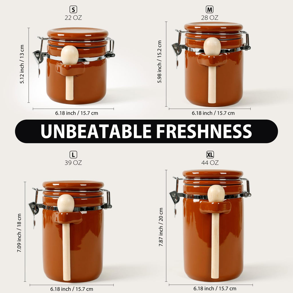 4 Piece Airtight Ceramic Canister Set With Attached Wooden Spoon Reusable Chalk Labels For Dry Goods Sugar Coffee Tea