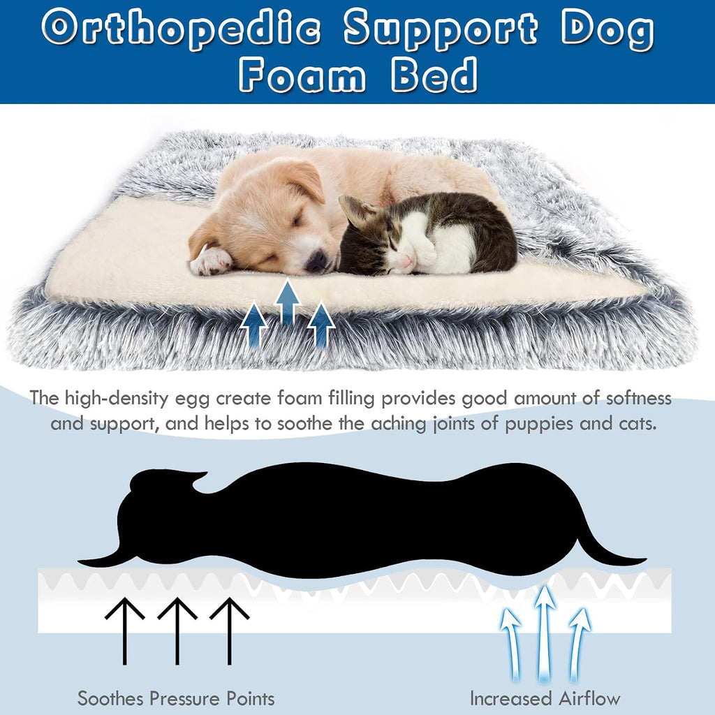 Dog Bed with Cover Cave, Orthopedic Dog Bed with Blanket, 33.5 * Rectangle Pet Crate Cozy Cuddler Mat