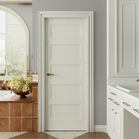 36"x80" 5-Panel Shaker Style White Primed Hollow Core Interior Molded Door Slab, NOT Pre-drilled and NOT Included