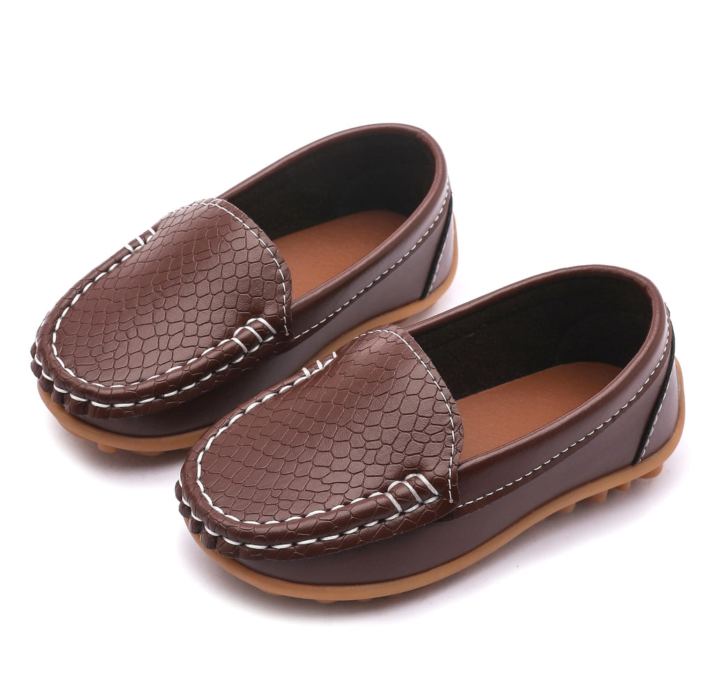 Toddler/Little Kid Boys Girls Soft Synthetic Leather Loafer Slip-On Boat-Dress Shoes/Sneakers,Brown,SHF103 CN26