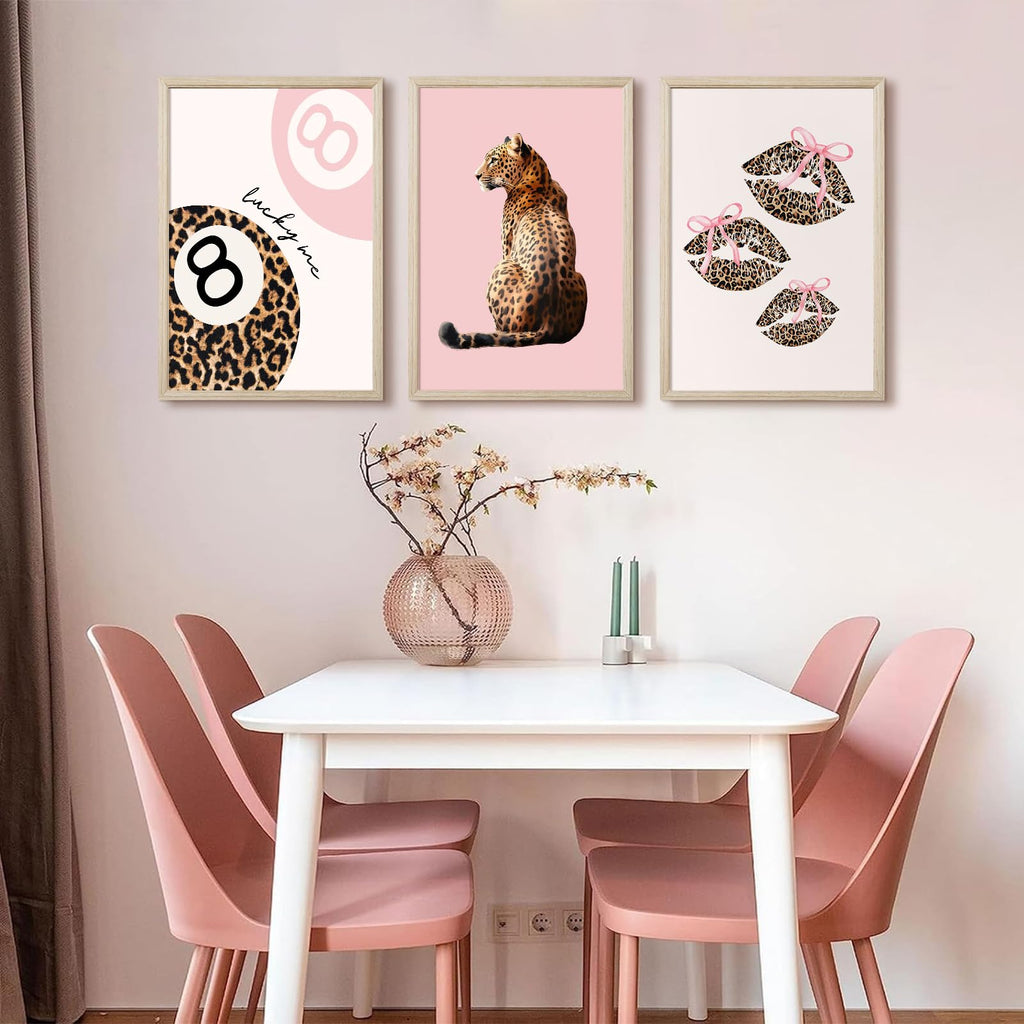 Pink Cheetah Wall Art Decor Leopard Preppy Trendy Canvas Poster Fashion Aesthetic Room Decor Y2k 8 Ball Prints