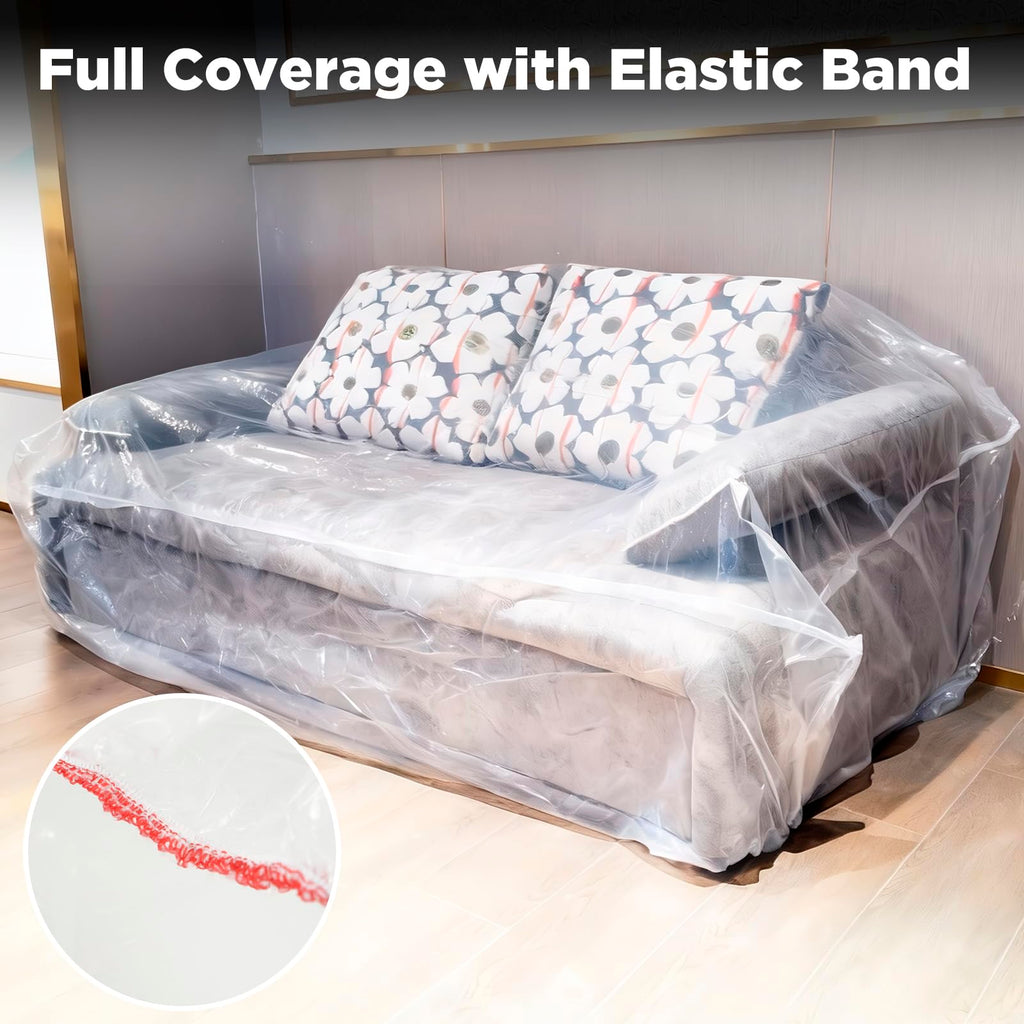 Plastic Loveseat Cover Furniture Cover with Elastic Band, Clear Sofa Cover Protector for Moving and Storage