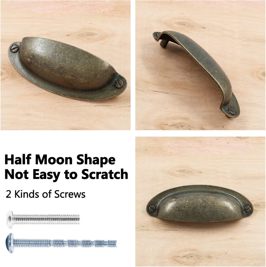 10Pcs 3.5Inch Hole Spacing Cup Pull Handles, Vintage Farmhouse Style Flat Cabinet Cup Pulls for Drawer/Dresser Bin