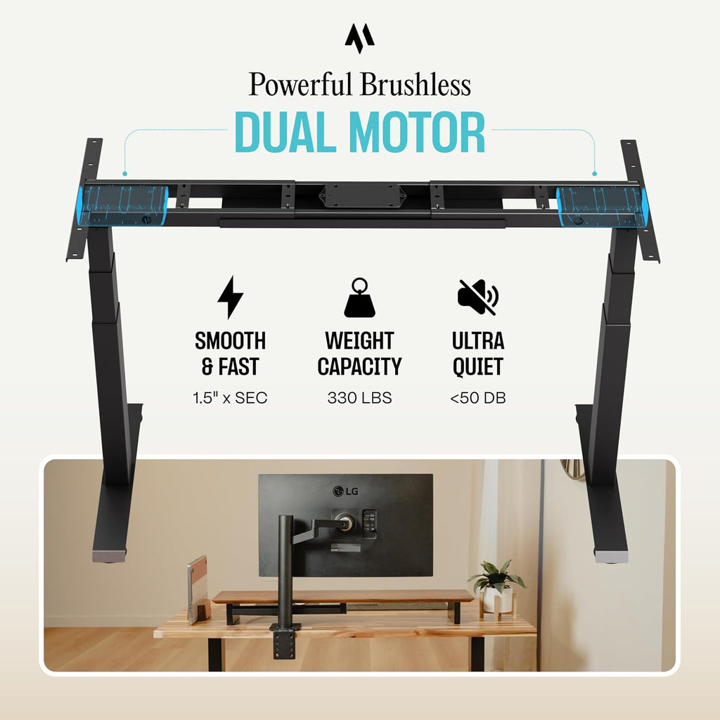 Dual Motor Standing Desk Frame - Heavy Duty, Powerful, 3 Stages Electric Height Adjustable Stand Up Desk Frame for