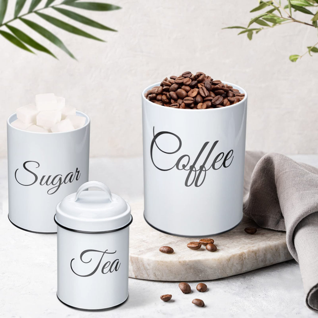 Coffee Tea Sugar Containers for Countertop, 3-Piece Stainless Steel Kitchen Canisters Set, Sugar Jar Coffee Jar with