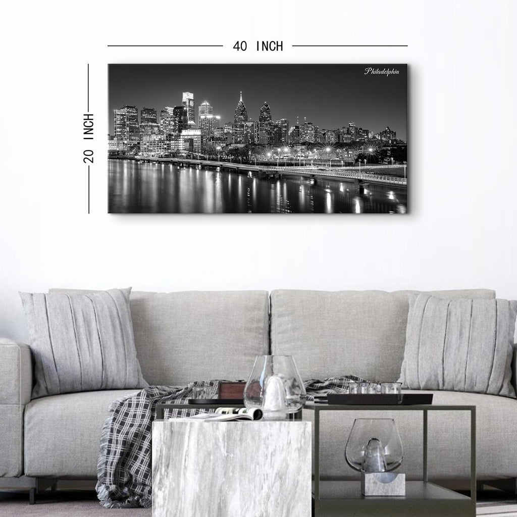 Philadelphia Skyline Wall Black and White Cityscape Canvas Pictures Philly City Night View Prints Posters Modern
