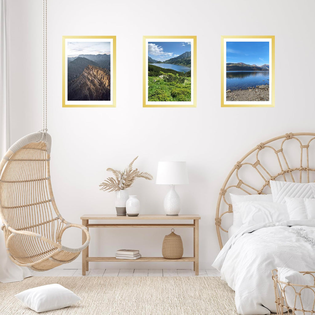 12x16 Picture Frame Set of 2 Gold With 10x14 Mat for 30 x 40cm Diamond Art Painting, Display Photo 10x14 or 12 x 16