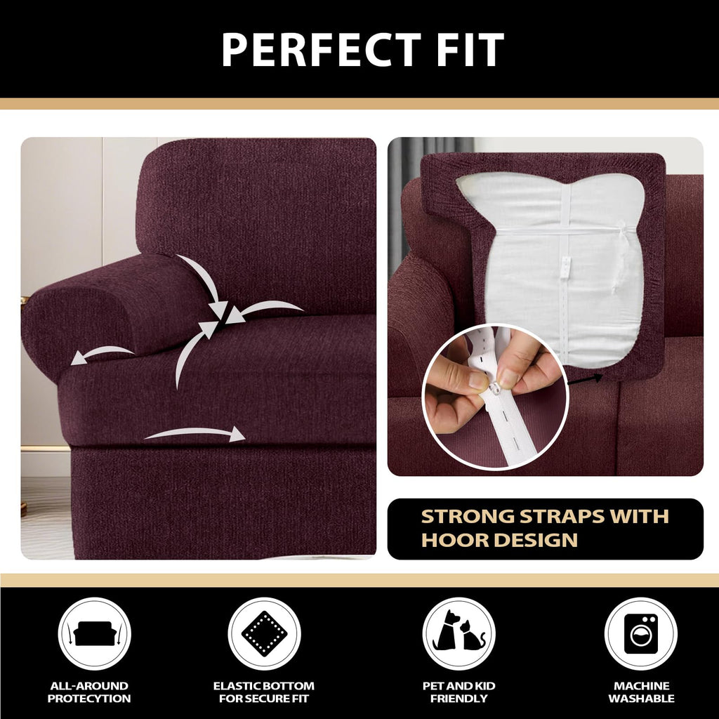 3 Pieces Sofa Covers fot T Cushion Loveseat Slipcover, Sofa Stretch Slip Covers for 2 Cushion Couch with 2 Individual