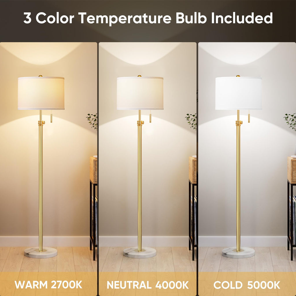Floor Lamp, 66'' Adjustable Height Standing Lamp with Marble Base, 3-Color Tall Lamps with Pull Chain, Suitable