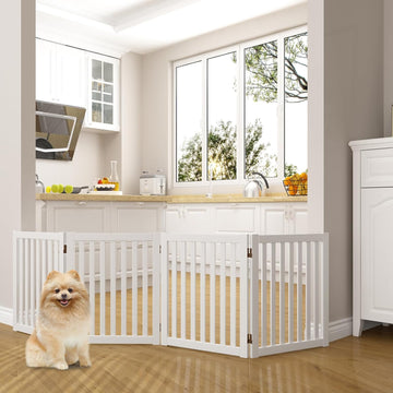Wooden Freestanding Dog Gate, Expandable Dog Gate, Indoor Pet Fence