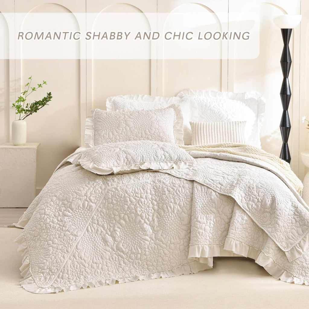 Wheat Oversized King Bedspreads 128x120 for Extra Bed, 3Pcs Stone-Washed Quilt Set Soft Bedding Set, Quilted Crinkled