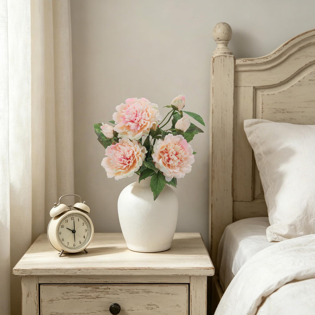 3Pcs Real Touch Artificial Peonies, Champagne Pink Faux Silk Flowers