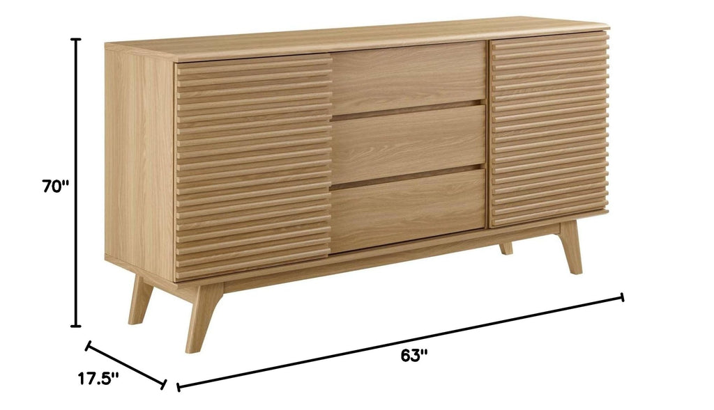 Render 63" Mid-Century Modern Sideboard Buffet Table or TV Stand in Oak