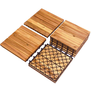 10 PCS Interlocking Patio Deck Tiles, 12 x 12in Acacia Hardwood Outdoor Flooring Tiles, 10 sq.ft Wood Composite Deck