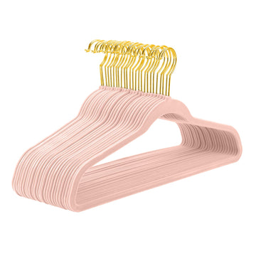 Pink Velvet Hangers 30 Pack Gold Hooks Clothes Non-Slip Felt Heavy Duty, Durable Suit Hangers for Space Saving, No