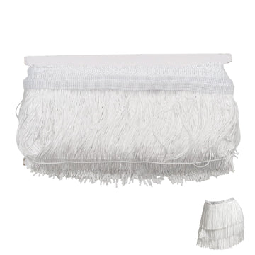 White Chainette Fringe Trim, 11 Yards x 4 Inch Tassel Sewing Trim