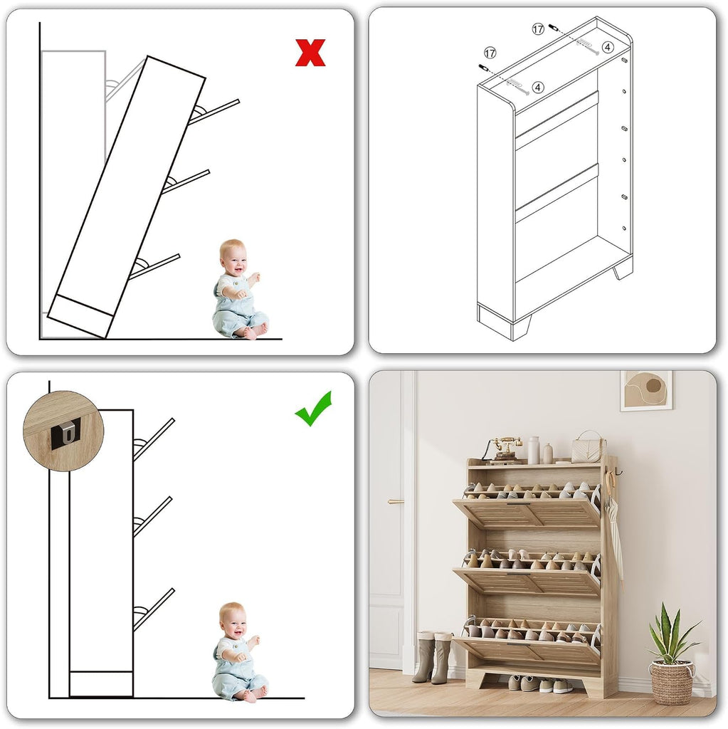 Shoe Cabinet Storage, Narrow Shoe Cabinet, Oak