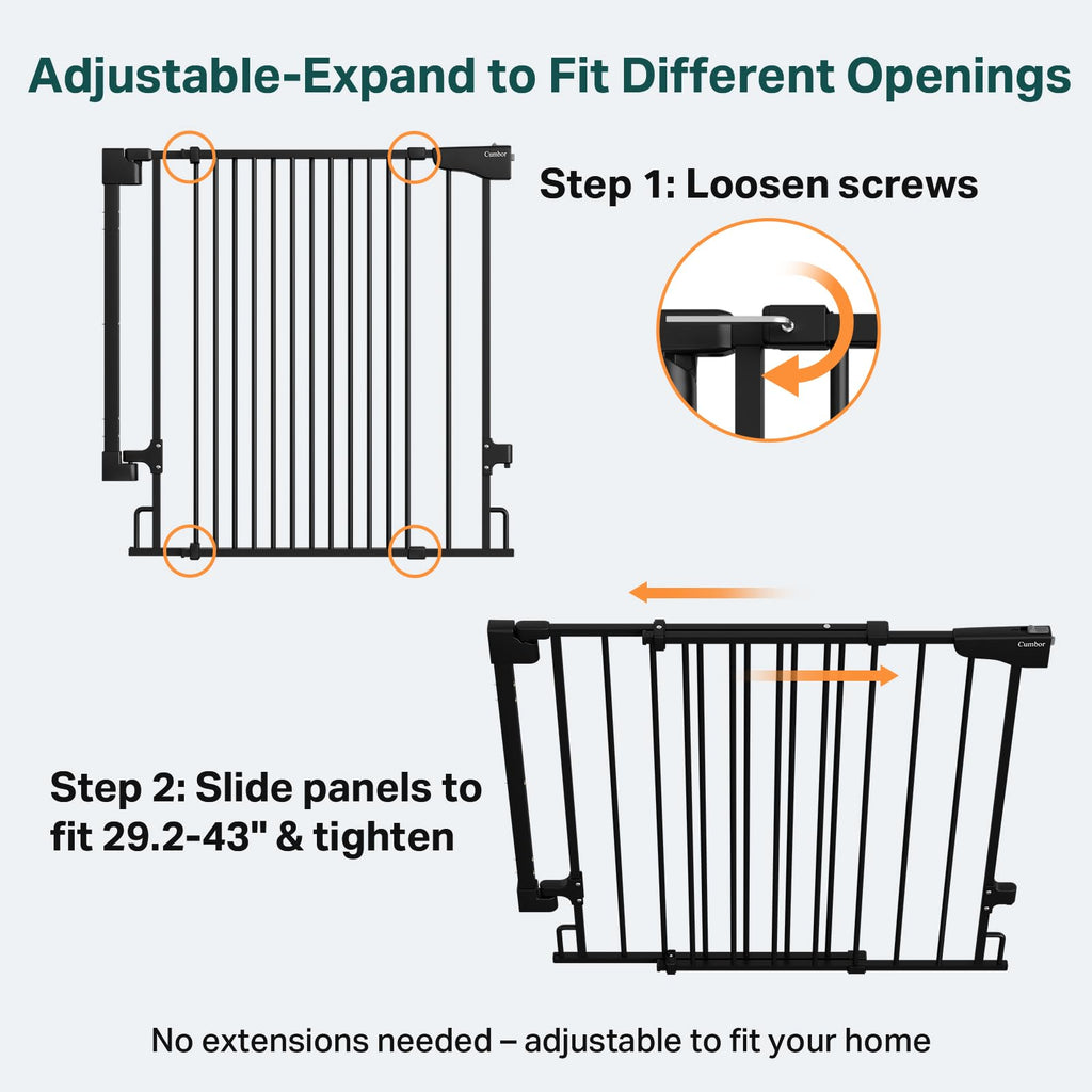 29.2-43" No Bottom Bar Baby Gate, Auto Close Dog Gate Indoor, Black