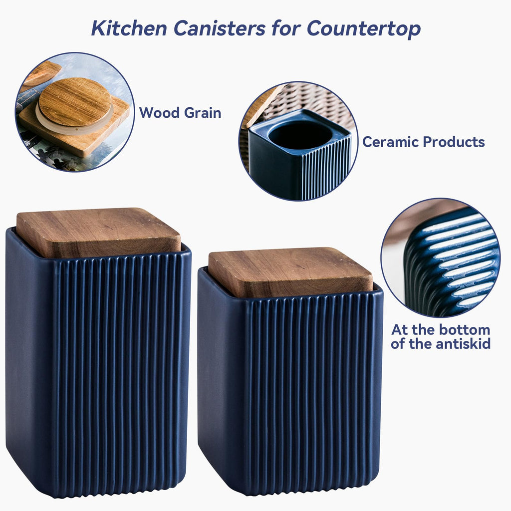 Ceramic Storage Jars Modern Airtight Coffee Canisters With Lid (Blue, Large size, 17cm*10cm)