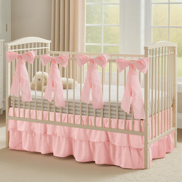 Pink Crib Bed Skirts with 4 Large Cot Bow 28" x 52", 14" Drop