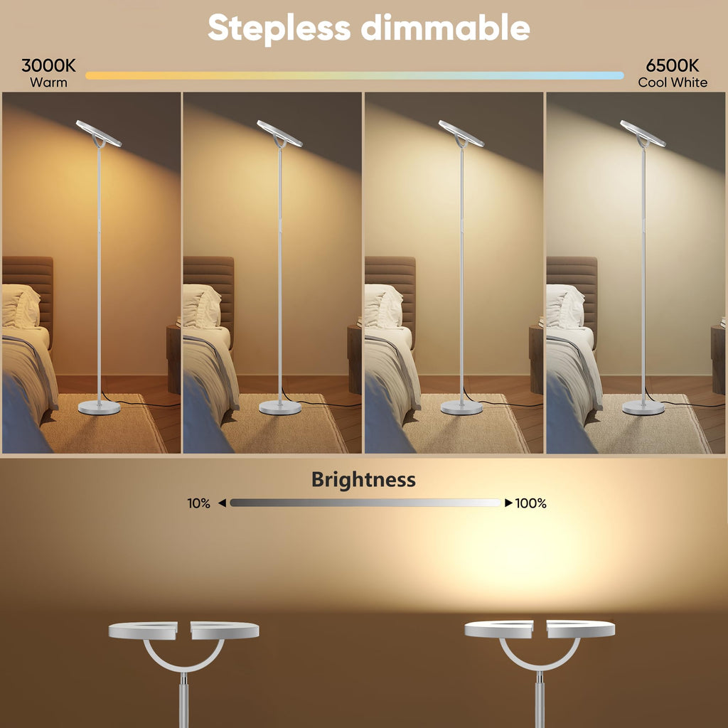 30W LED Floor Lamp, 350° Rotating Reading Standing Lamp with Remote Control, Stepless Dimmable Modern