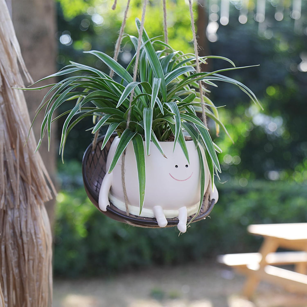 Hanging Swing Chair Planter Pot Smiley Face Planter for Indoor Outdoor Plant Cute Head Resin Flower Pots for String