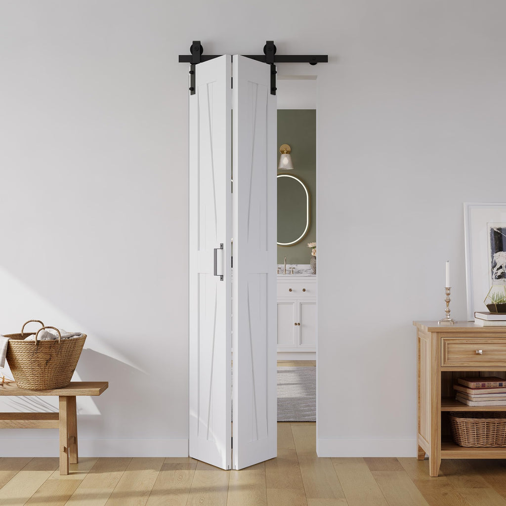 28" x 84" Bifold Sliding Barn Door, K Shaped Panel with Sliding Hardware Kit Set, Finished Closet Door Slab, 2.67FT