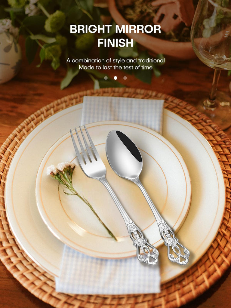 30 Pcs Gorgeous Retro Royal Silverware Set, Stainless Steel Cutlery Flatware Set for 6, Include Forks Spoons and