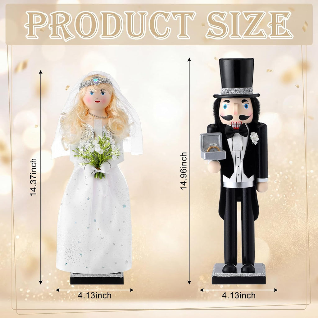 15'' Bride and Groom Nutcracker Set Wedding Couple Figurines Table Decor