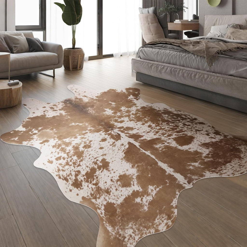 Large Cowhide Rug 10x8 ft Rustic Cow Hide Rug Faux Cowhide Rugs Bedroom Dining Room Home Office Brown Animal Print