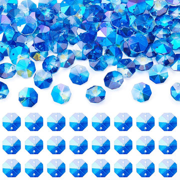 90 Pcs 18 mm Chandelier Crystals Prisms Faceted Octagon Beads Bulk Royal Blue Glass Connector Charms for Chandelier