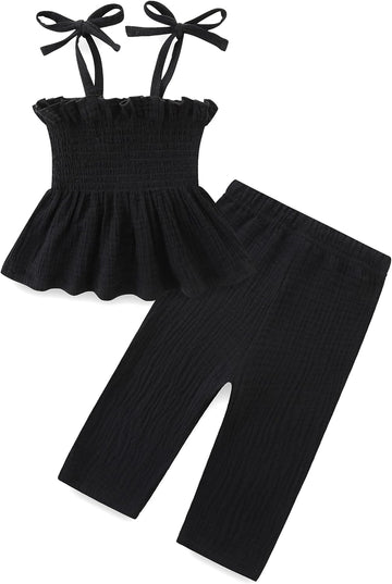 Toddler Baby Girl Clothes Infant Spring Summer Outfits Solid Color Sleeveless Camisole Linen Pants Set
