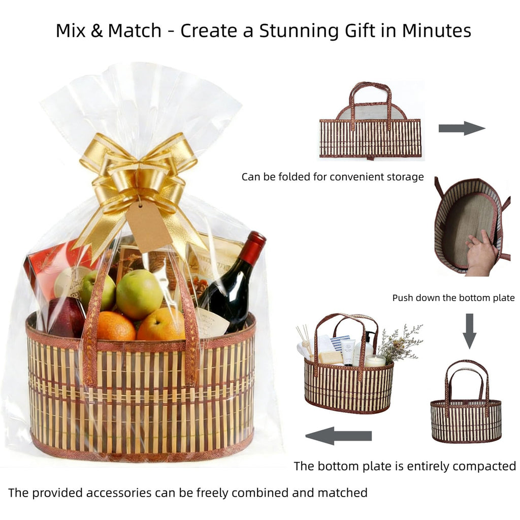 12 Set Baskets for Gifts Empty Bulk Large Woven Bamboo Gift Basket Empty
