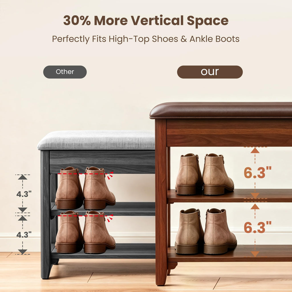 Solid Wood Entryway Shoe Rack Bench with Storage