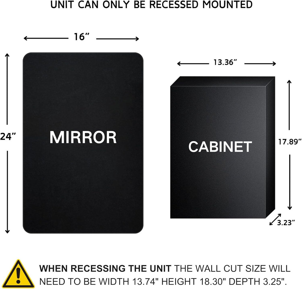 Farmhouse Black Metal Framed Recessed Bathroom Medicine Cabinet with Beveled Mirror Rounded Rectangle Bathroom
