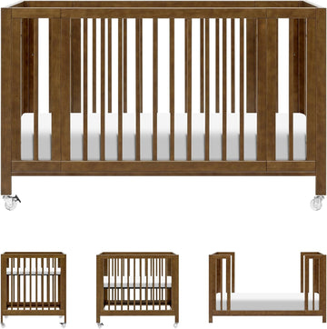 Rolli 9-in-1 Convertible All-Stages Bassinet to Full-Size Crib in Natural Walnut, Greenguard Gold Certified, Portable