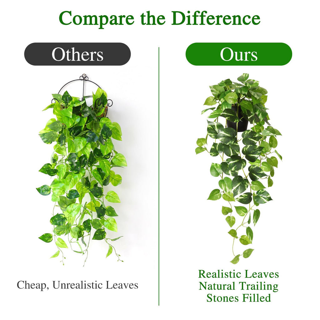 Fake Pothos Hanging Plants, 33", Variegated, with Plastic Pot, Indoor Decor, 2 Pack