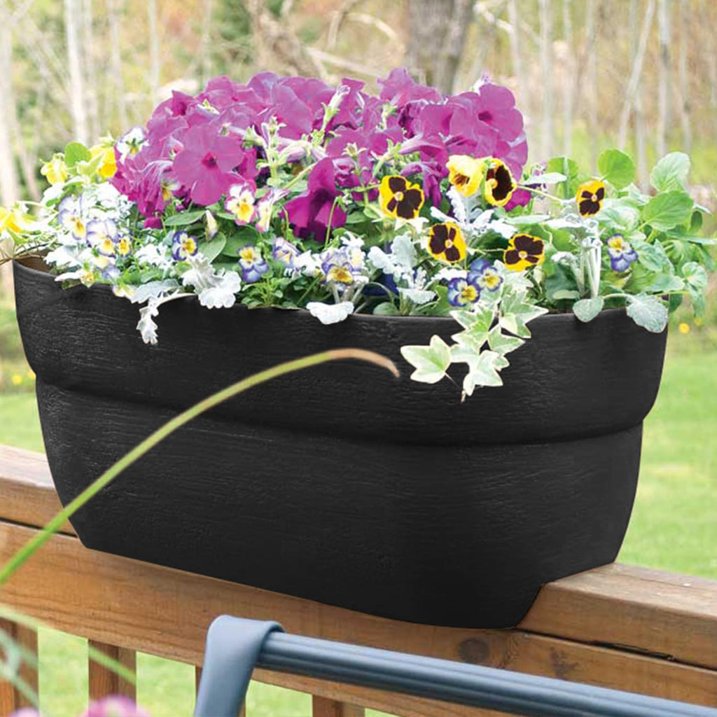 Bloomers Rail Planter, 24" Weatherproof Resin Deck & Balcony Planter with Drainage - Fits 2x4 & 2x6 Rails - Charcoal
