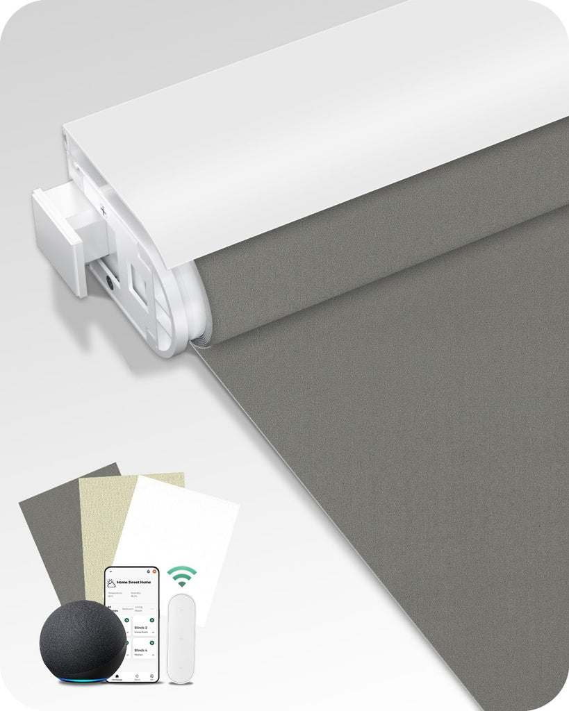 Motorized Blinds No Drill Automatic Roller Shades with Remote | Rental-Friendly & Easy Install Smart Electric