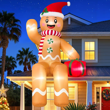 10FT Giant Christmas Inflatables Outdoor Decorations Sitting Gingerbread