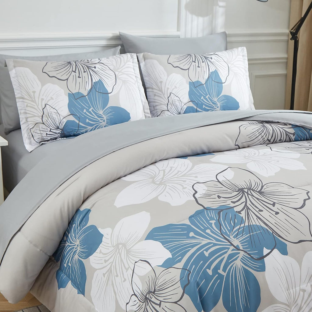 Floral Comforter Set Queen, Blue Floral Comforter and Sheet Set