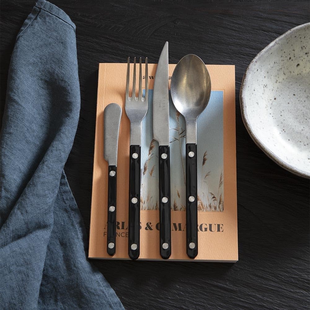 5-Piece Flatware Set - Bistrot Vintage Collection - Knives, Forks, Soup Spoons, Teaspoons & Dessert Forks - Stainless